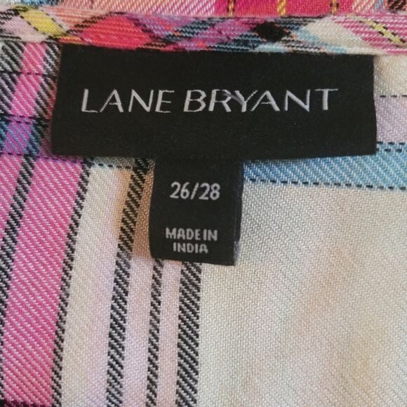 Lane Bryant Popover Top Tunic Pink White Plaid Cottage Western Size 26 28 SOFT - Picture 8 of 8
